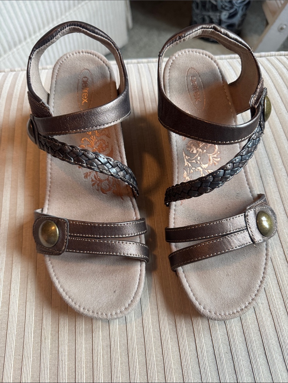 Aetrex Bronze Metallic Braided Strap Sandals